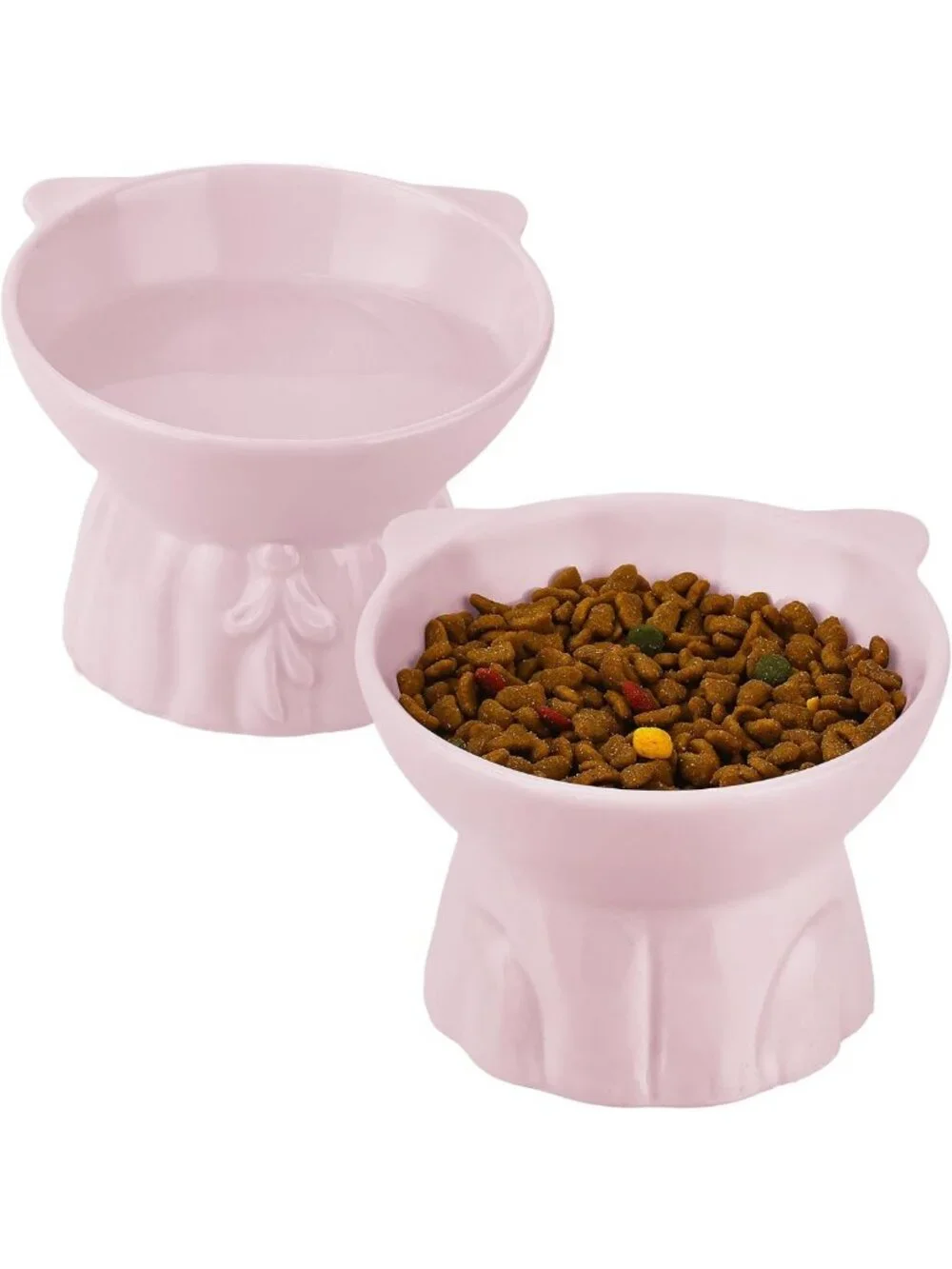 Elevated Ceramic Cat Bowls 2-Pack - Whisker-Friendly, Anti-Vomit, Easy Clean